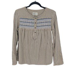 Current/Elliot Henley Top Women Size 0 Striped Smocked Textured Cottage Coastal